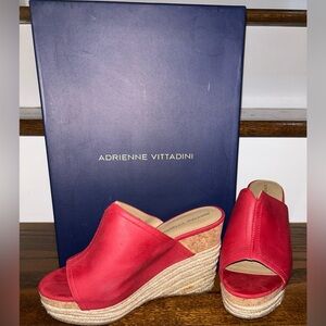 Adrienne Vittadini Vibrant Lipstick Red Wedge Mules, Size 7.5